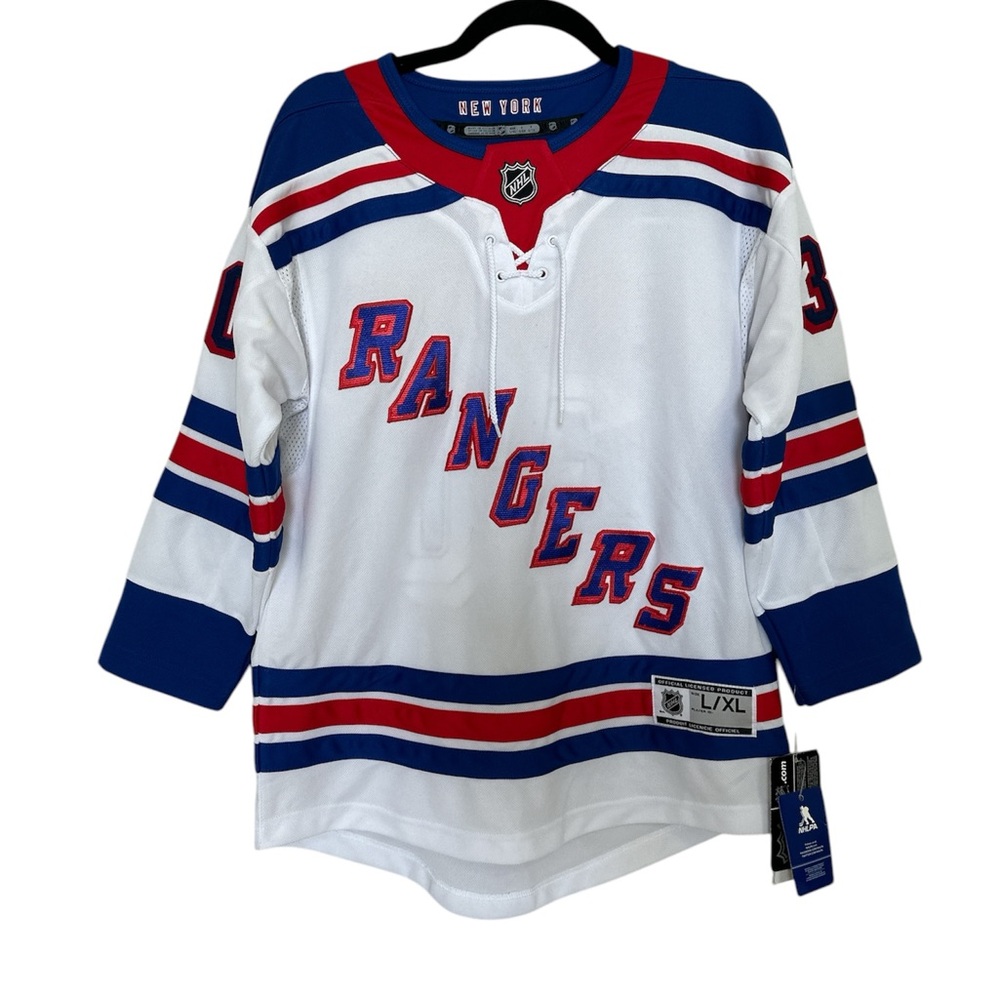 NWT OFFICIAL Kids White and Blue Rangers Hockey Jersey